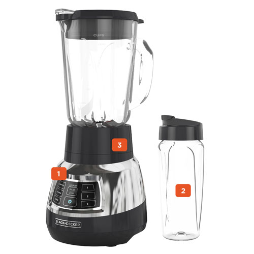 BL1400DG-P Quiet Blender with Cyclone Glass Jar, and 24-oz. Personal jar.